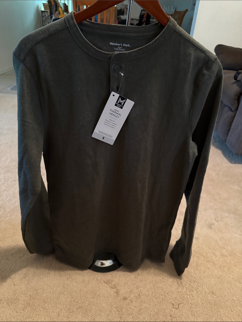NWT Sm. Men’s Member’s Mark Olive Thermal Henley Long-Sleeve Shirt - Men's